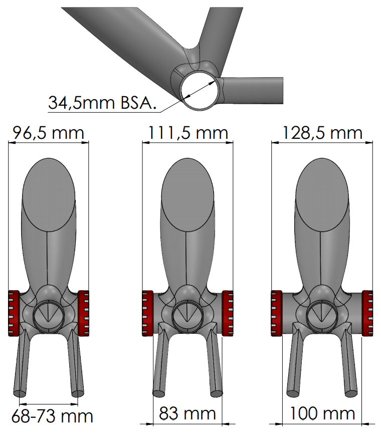 Dimensioni del movimento centrale BSA